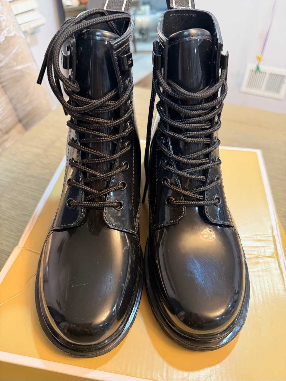 Michael Kors Black Patent Leather Lace-Up Ankle Boots